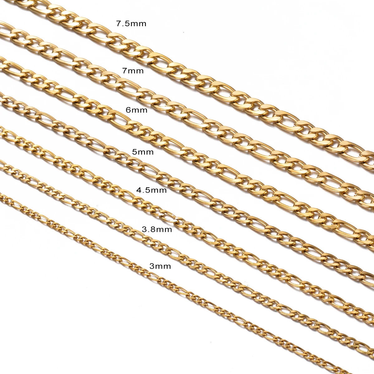 1PCS Width 3MM-7.5MM Stainless Steel Figaro Link Chain Necklace for Women Men 8-40 Inch