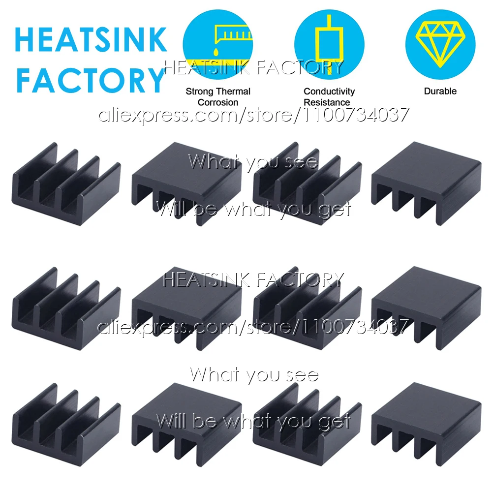 

11x11x5mm Black Aluminum Heatsink Cooling Radiator for Electronic IC Chip MOS RAM AMD CPU LED Cooler Heat Dissipation