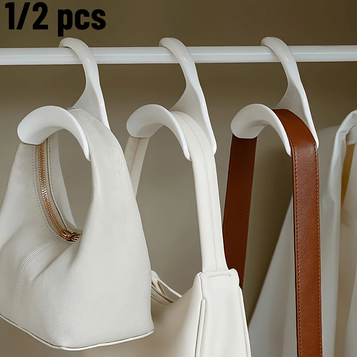 Space-Saving Anti-Scratch Handbag Storage Hooks, Slide-On Closet Rod Purse Organizer Hangers, Curved Non-Slip Bag Strap Holder for Wardrobe Display
