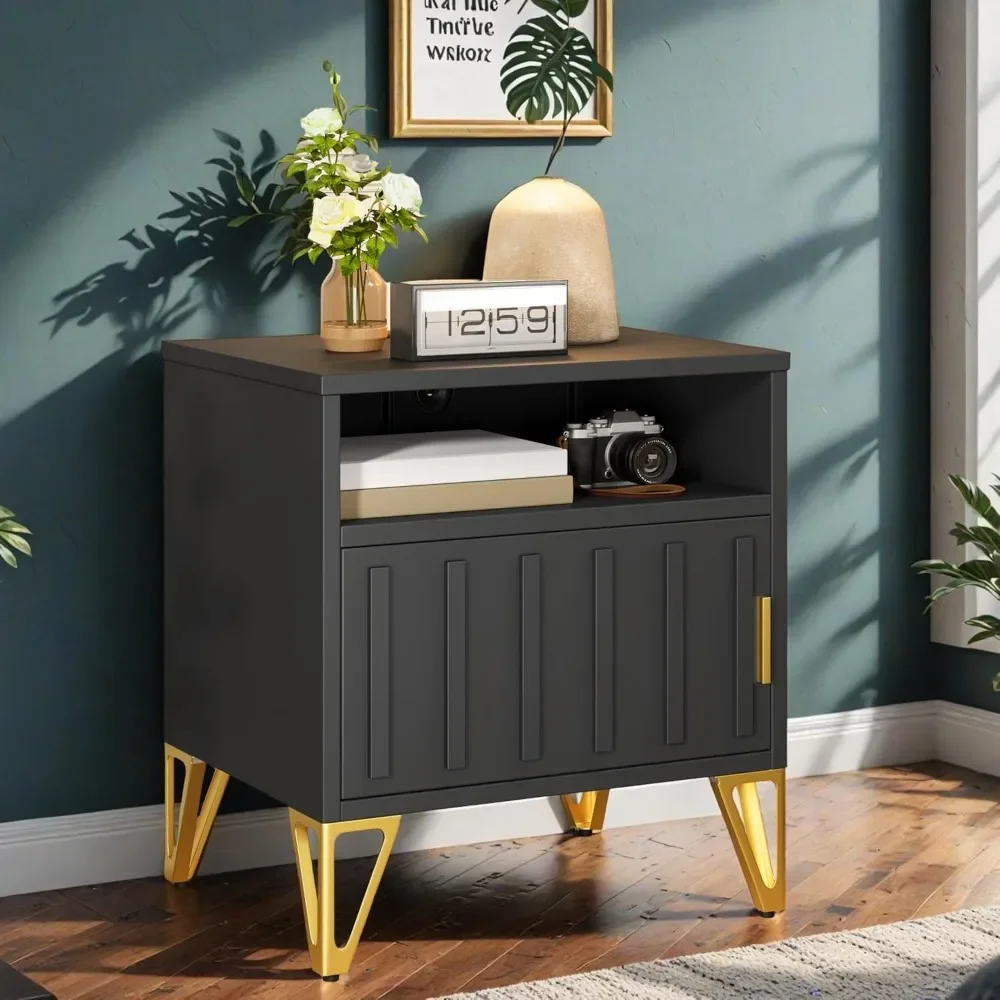 

End Tables with Charging Station, Metal Night Stand Set 2, Small Bedside End Tables, Modern Side Tables