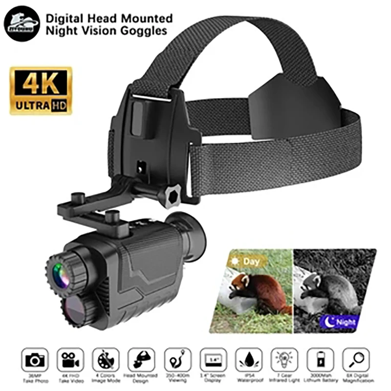 

ZIYOUHU Hunting NV8260 Helmet Night Vision Mirror FHD 4K Video 400M Infrared Camera Headworn Night Vision Monocular