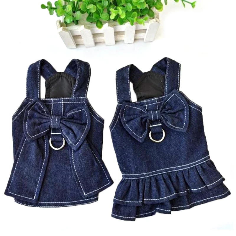 Dog Jean Dress Cat Denim T-shirt Spring Summer Pet Clothes for Small Dogs Poodle Vest Puppy Skirt Outdoor Dog Harness Clothing