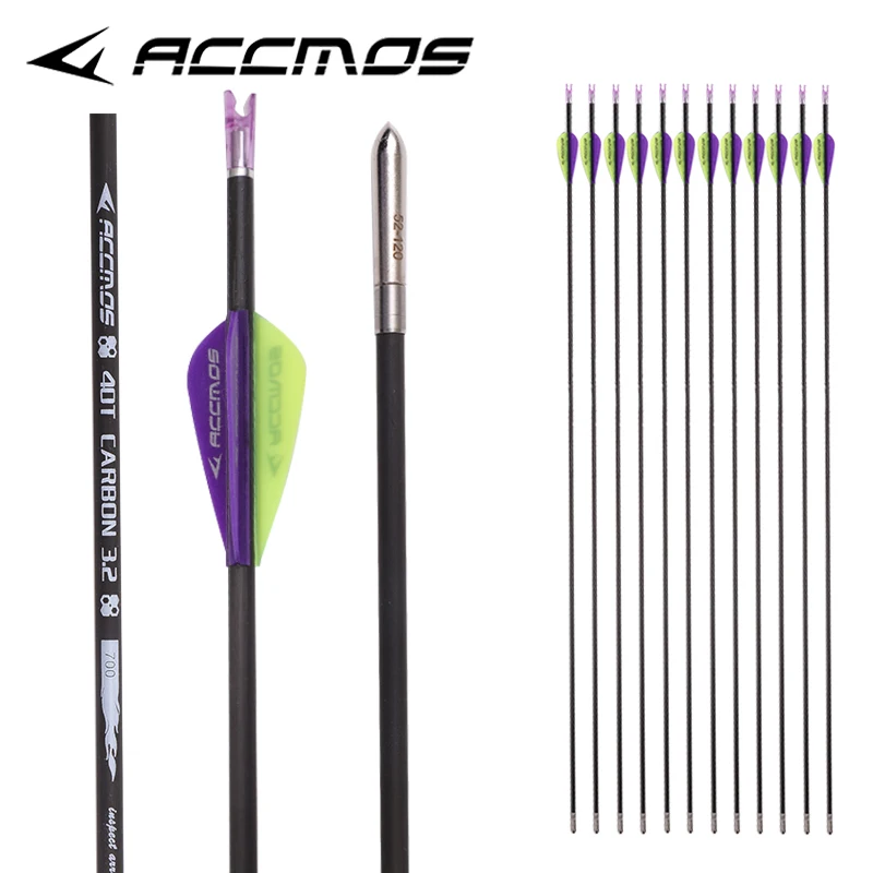 6/12pc ID3.2mm 40-Ton Carbon Arrow350/400/450/500/550/600-32in 650/700/750/800-31in 850/900/1000-30incurve/Compound bow Arrows