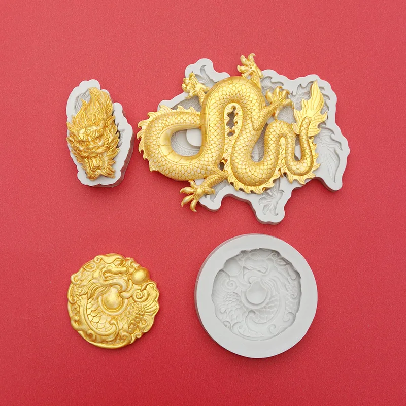 New Chinese Style Patterned Dragon Silicone Mold Chinese Style Dragon Phoenix Flip Sugar Chocolate Cake Edge Baking Mold