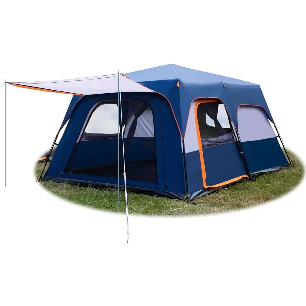 Instant Tent 12 Person, 2 Rooms, 2Top Windows 3Doors and 3Windows with Mesh, Waterproof, Big Tent for Outdoor Camping