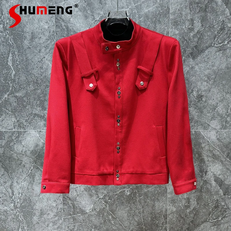 

2025 Men's Autumn New Jackets Stylish Comfort Versatile Padded Shoulder Coats Masculinity Long Sleeve Button Decoration Jackets