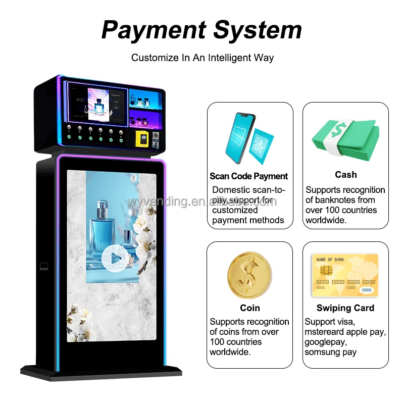 المصنع مباشرة تصميم فريد من نوعه LED ضوء رش شاشة إعلانية كبيرة كولونيا آلة بيع العطور قائما بذاته للبيع