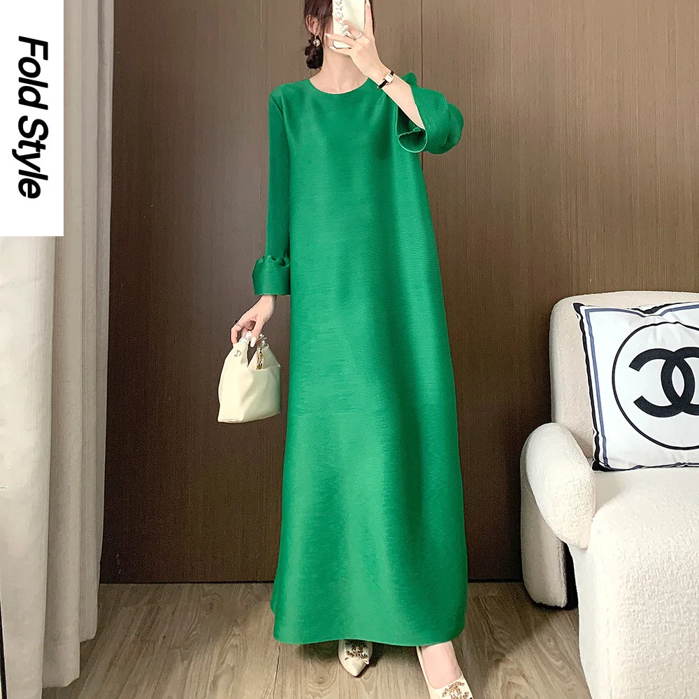 Long Women's Pleated Skirt Spring and Autumn High End Long Sleeve A-line Long Dress High End Women's Dress