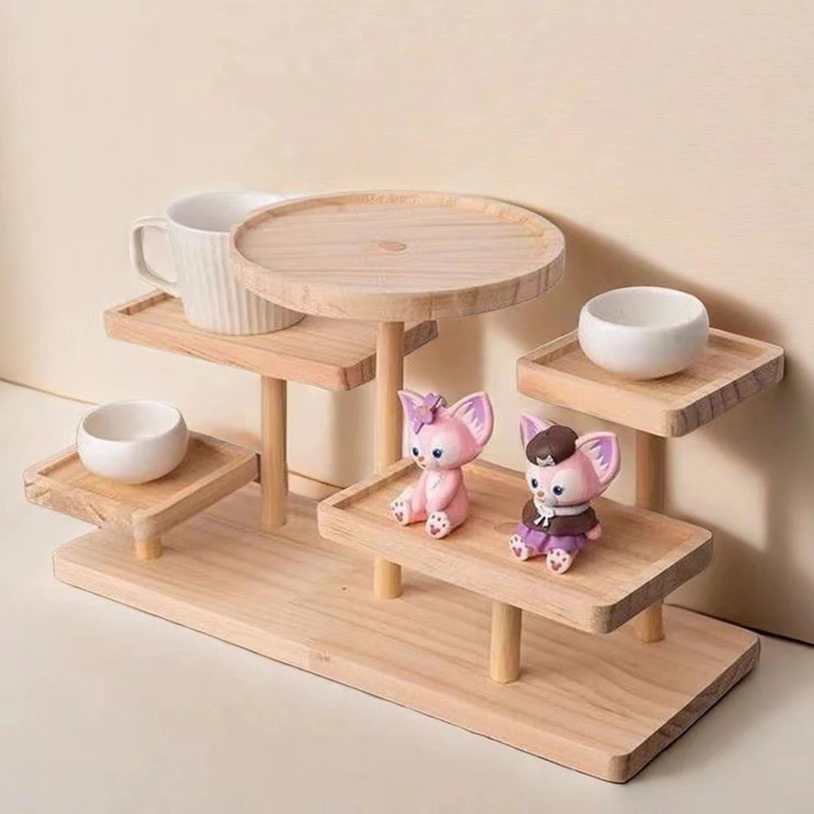 Wooden Display Rack Multi Layer Practical Display Stand Holder Tabletop Tiered Tray for Dolls  Collection Figure Makeup Cupcake - Image 3