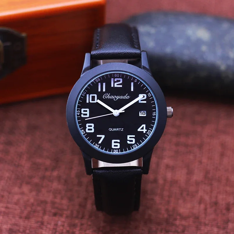 Students High Quality Leather Strap Calendar 12Hours Electronic Wrist Watches for Boys Man Black Brown Cool Clocks