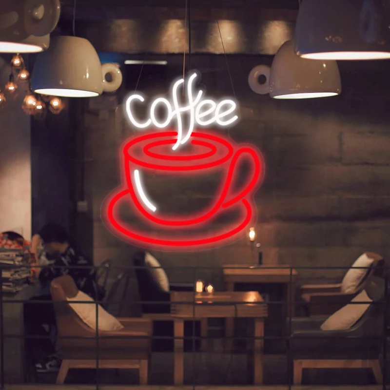 Coffee Neon Sign Light 42x38 CM for Bar Pub Club Coffee Store Hanging Window Wall Decor AD Promotion Signs Led Open Signs