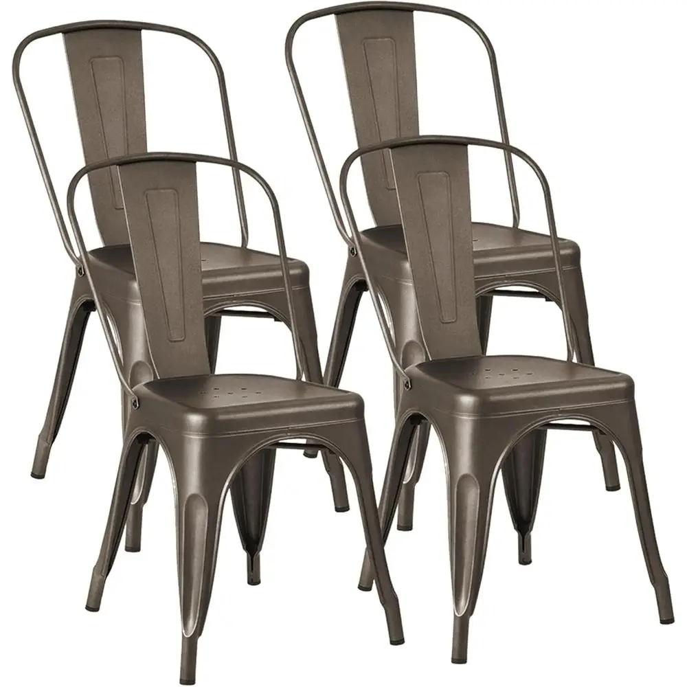 

Vintage Stackable Metal Bistro Chairs Set of 4 for Indoor Outdoor Use (Gunmetal)