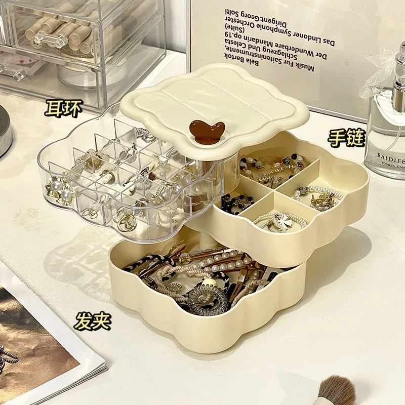 Rotatable Jewelry Box, Cute Storage Organizer for Earrings Rings Necklaces Hair Accessories Delicate Accessory Container