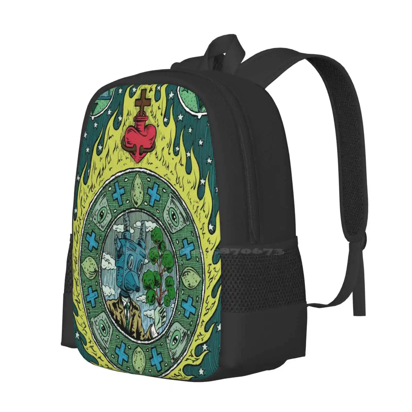 The Meeting Hot Sale Schoolbag Backpack Fashion Bags Dast Circle Simbols Fire Sacred Heart Robot Head Mother Earth Green Sky