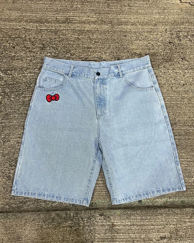 2024 American Fashion Street Versatile Jeans Harajuku Retro Casual Pants Men Y2k High Waist Washed Oversized Denim Shorts Women