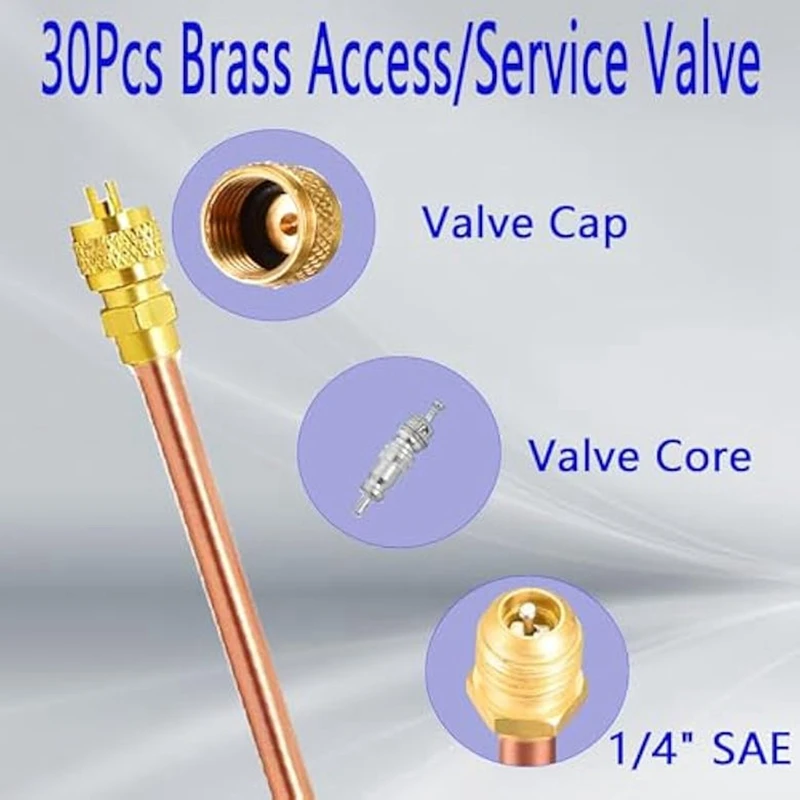ABGR-30Pcs صمام خدمة الوصول، مجموعة صمامات الوصول إلى الثلاجة، صمام خدمة تبريد التيار المتردد الأساسي