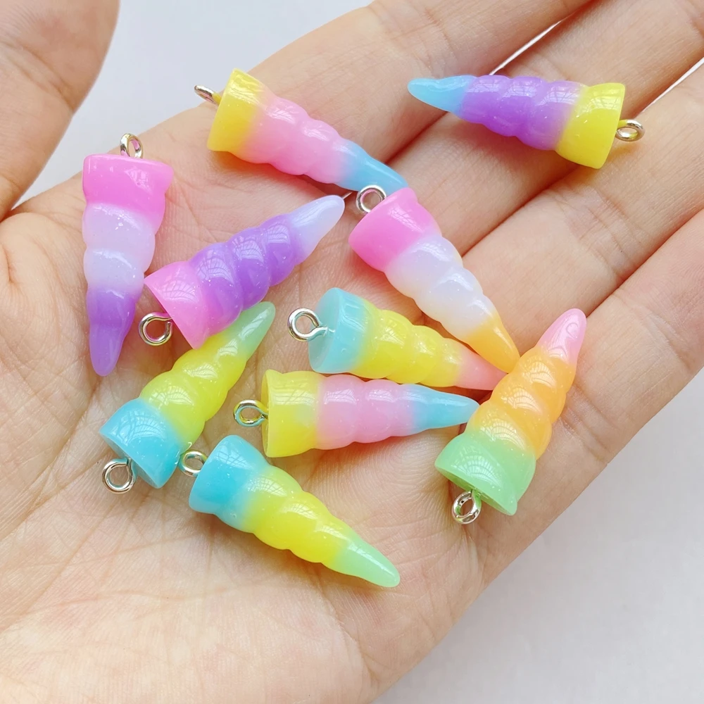 10-Pack Fashionable Cute Colorful Unicorn Horn Resin Pendant Suitable for DIY Jewelry Pendant Earrings Necklace Accessories