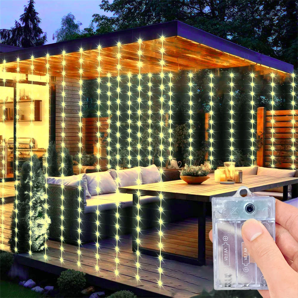 

1pc 6x3/3x3/3x2/3x1m LED Curtain String Lights Bedroom Christmas Garland Fairy Lamp Wedding Party Home Decoration Battery Power
