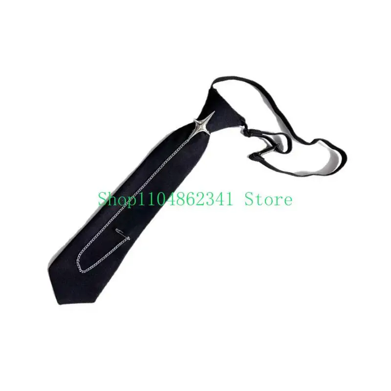 5asd Punk Crosses Pin Chain Tie for School Campus Uniform Adjustable Pre Tied Black Necktie for Students and Teens Adults