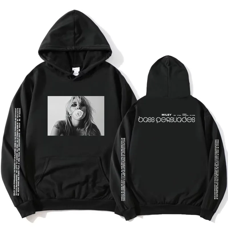 BASS PERSUADES Hoodies Miley Cyrus Art Print Hooded Sweatshirts Unisex Vintage Music Graphic Pullovers Long Sleeve Casual Tops