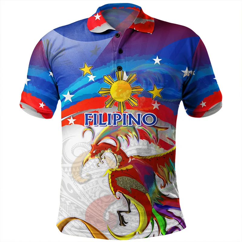 Fashion 3D Printing Philippines National Flag Shirts Proud To Be Pinoy National Hero Day Graphic Polo T Shirt For Men Polo Shirt