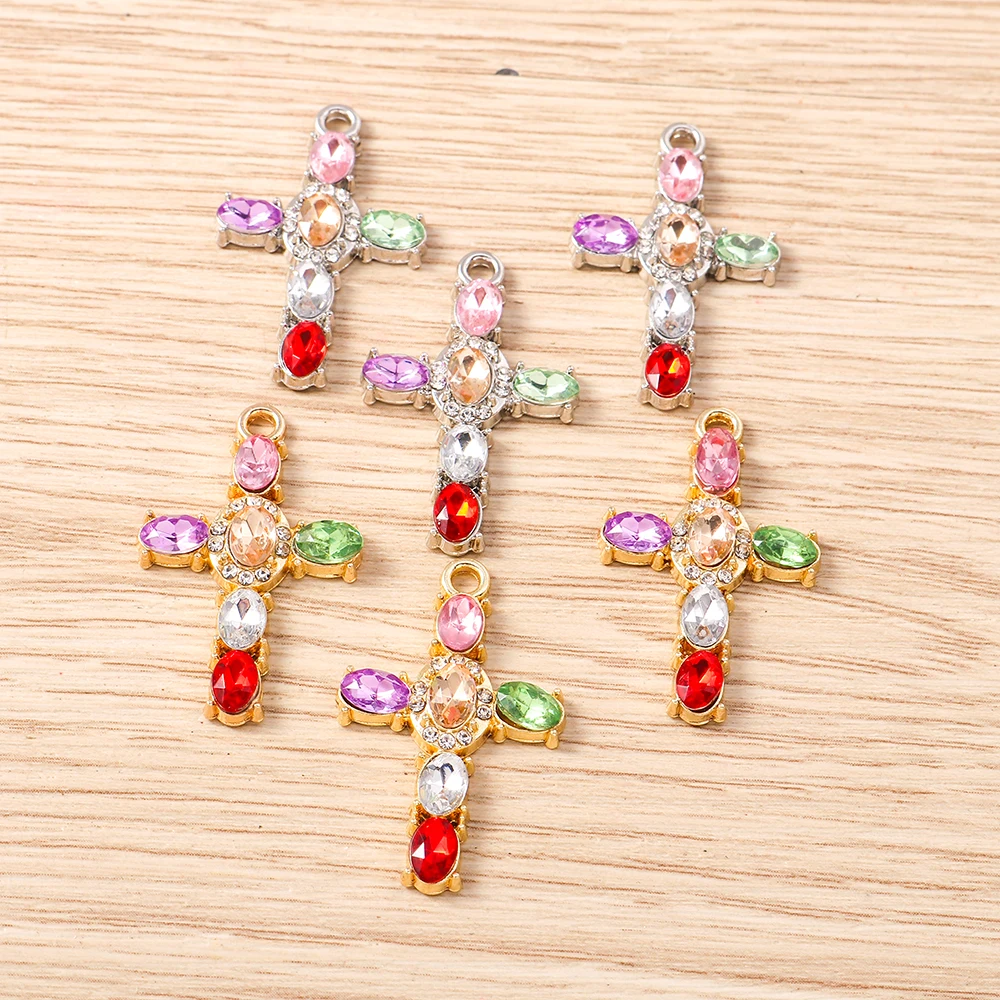 Tusember 5 Stück 18*30mm CZ Strass Kristall Kreuz Charms Anhänger für Schmuckherstellung Ohrringe Halskette Kruzifix ﻿ Zubehör – Detail 3