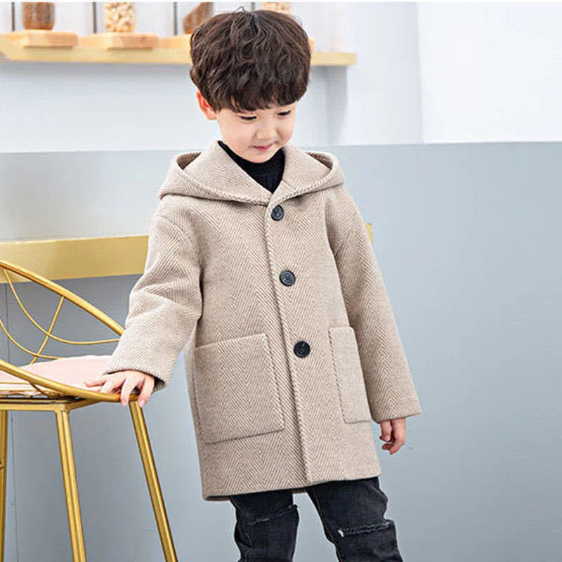 Winter Woolen Jacket For Boy New 2023 Korean Version Fashion Thickening Handsome Mid-Length Keep Warm Casual Children\'s Clothing