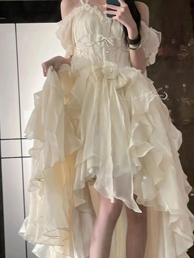 

Generate Color Flower Wedding Dress Adult Ceremony Lolita Heavy Industry Trailing Puffy for Birthday Dinner Wear Long