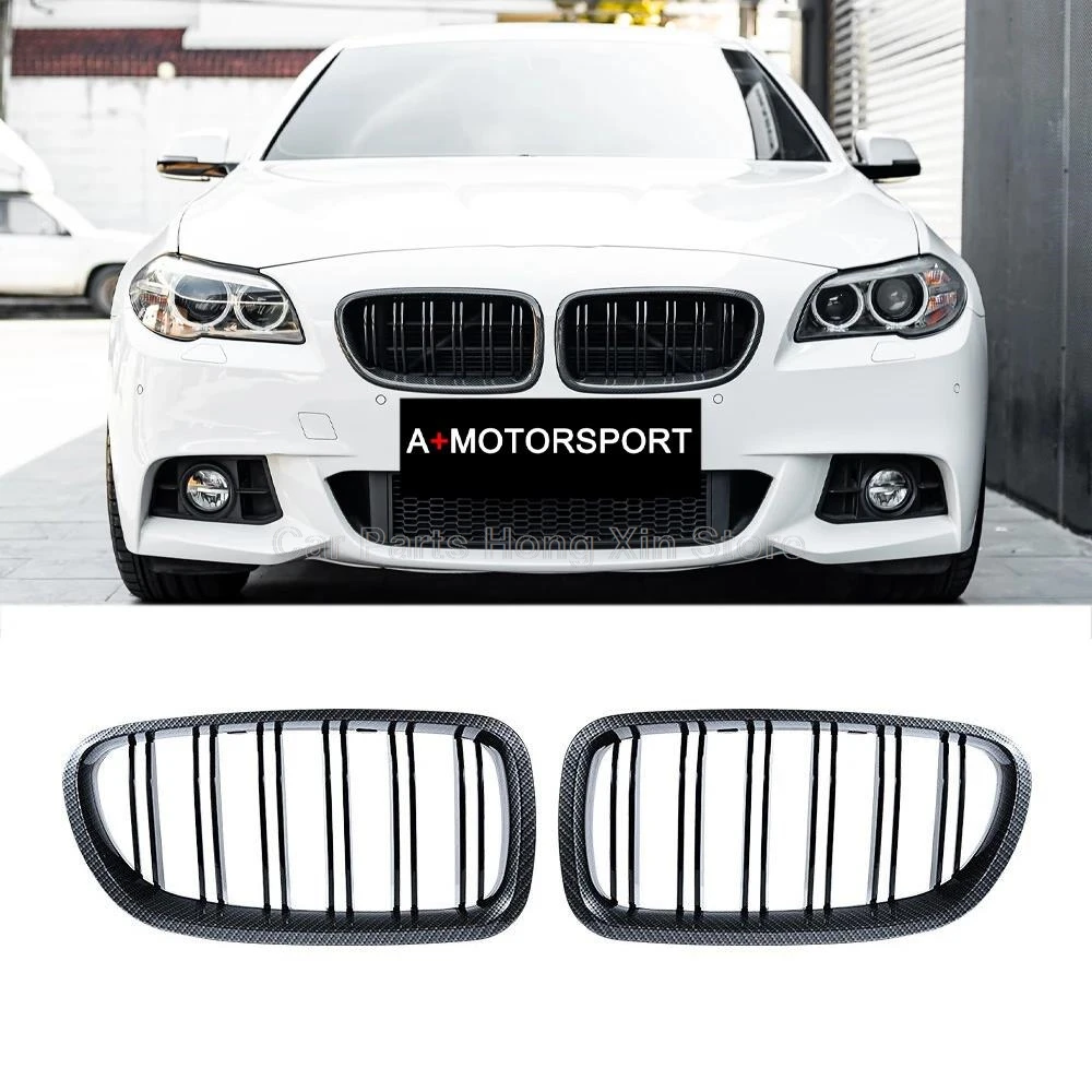 

2Pcs Car Style Gloss Black Front Kidney Double Slat Grill Grille for BMW 5 Series F10 F11 F18 2010-2017 Dual Line Racing Grilles