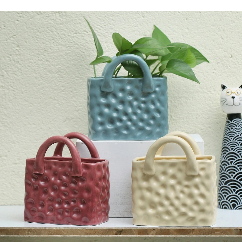Handbag Bag Vase Ceramic Dried Flower Arrangement Living Room Porch Decoration Crafts Home Art