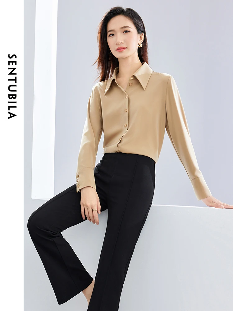 SENTUBILA Office Lady Basics Shirts Blouses Womens Tops 2024 Spring Autumn Fashion Button Up Shirt Woman Clothing 141C53153X