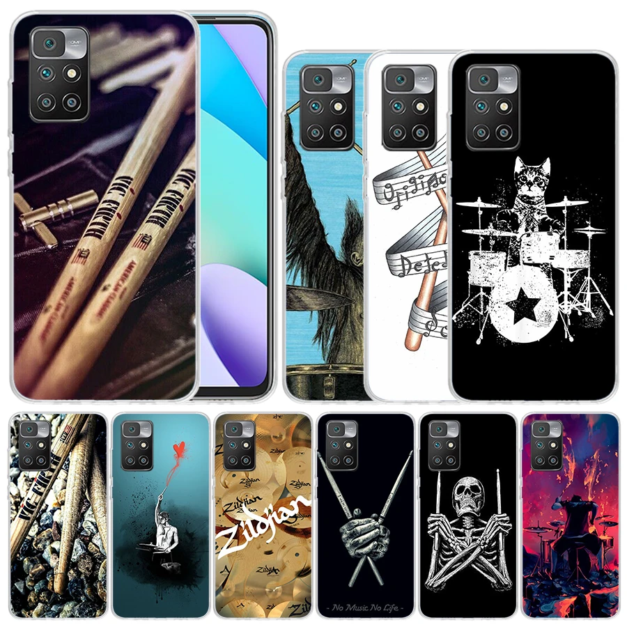 Capa macia para Redmi, Instrumento Musical Drum Rock Print Phone Case, 12, 12C, 10, 10A, 10C, 9, 9A, 9C, 9T, 8, 8A, 7, 7A, k20, 6 pro, 6A, S2, Pa K40