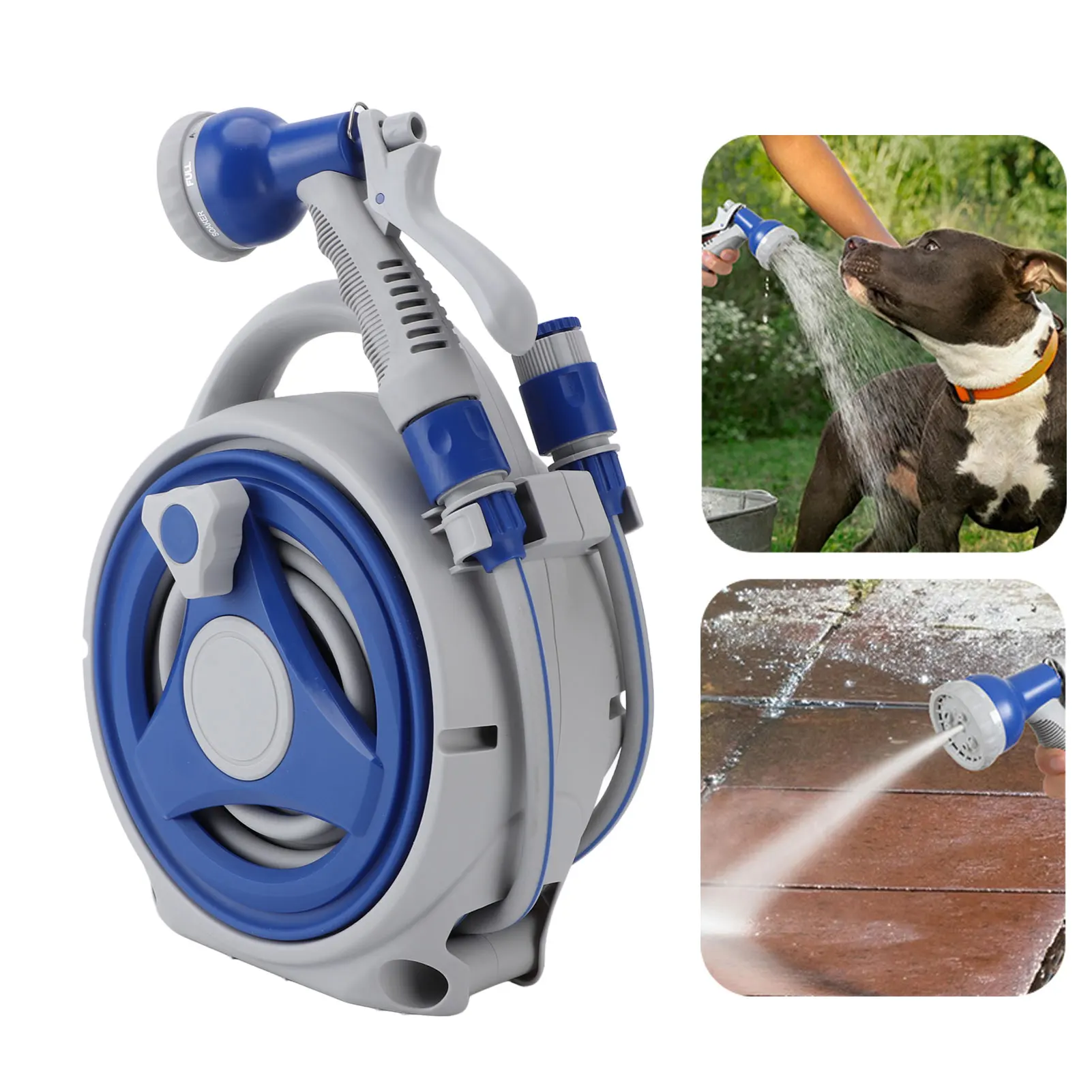Garden Watering Hose Reel Handheld Sunproof Hose Reel with 15m Water Pipe Nozzle for Home Yard Watering
