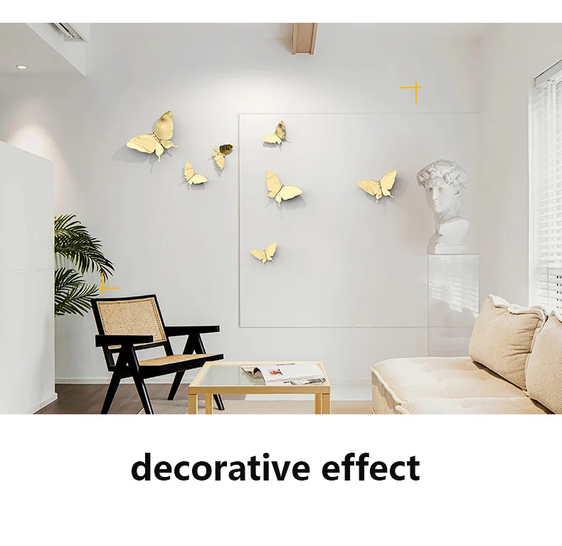 Gold Silver Metallic ABS Electroplated Butterfly Wall Decor, 15-30cm Metal-Look Hanging Ornaments for Home Art
