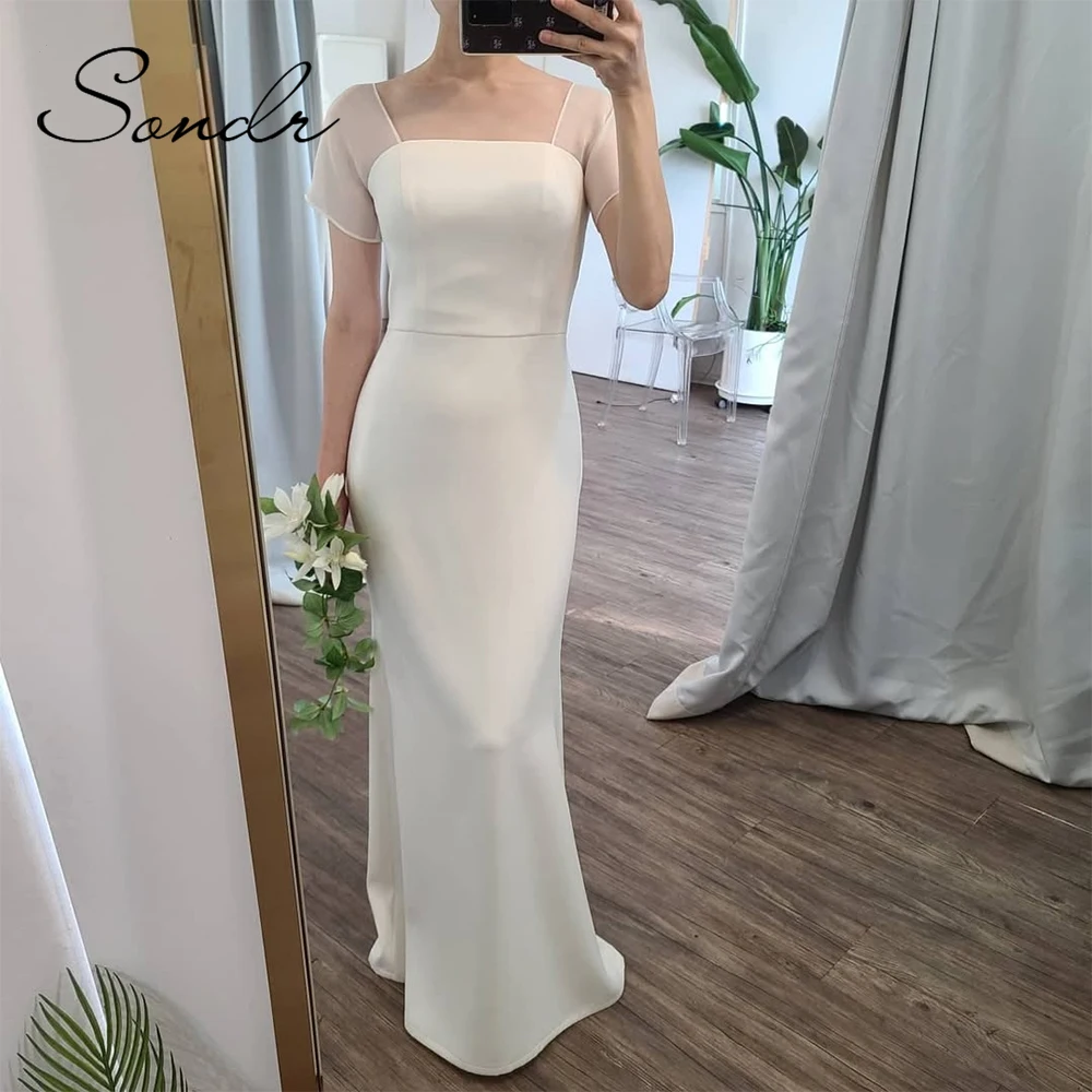 

Sondr Simple Korean Wedding Dresses Short Sleeves Floor-Length Bridal Gown Customzied Self-Wedding Dresses Photo Shoot