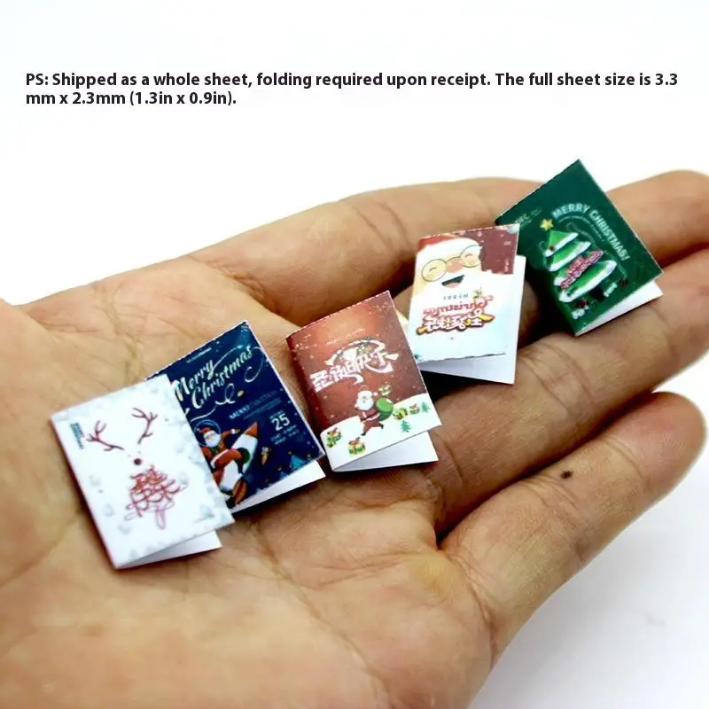 Kit giocattolo per bambola con rivista in miniatura da 5 pezzi Mini modello di carta di Natale 1: 12 Accessori per mobili per casa delle bambole