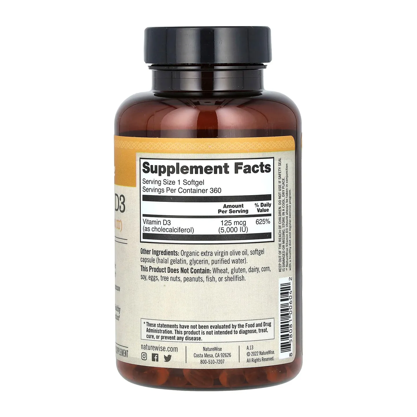 Vitamin D3 5000 IU - Supports Strong Bones & Immune Health - Gluten Free Non-GMO Vitamin D Supplement