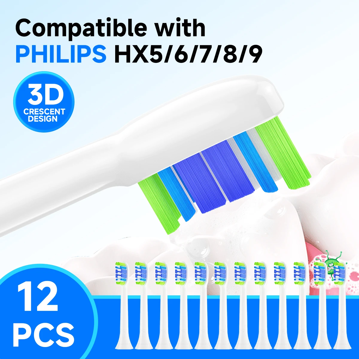

Сменные насадки для электрической зубной щетки, 12 шт., совместимые со сменными насадками для зубных щеток Philips Sonicare, с креплением на ручку.