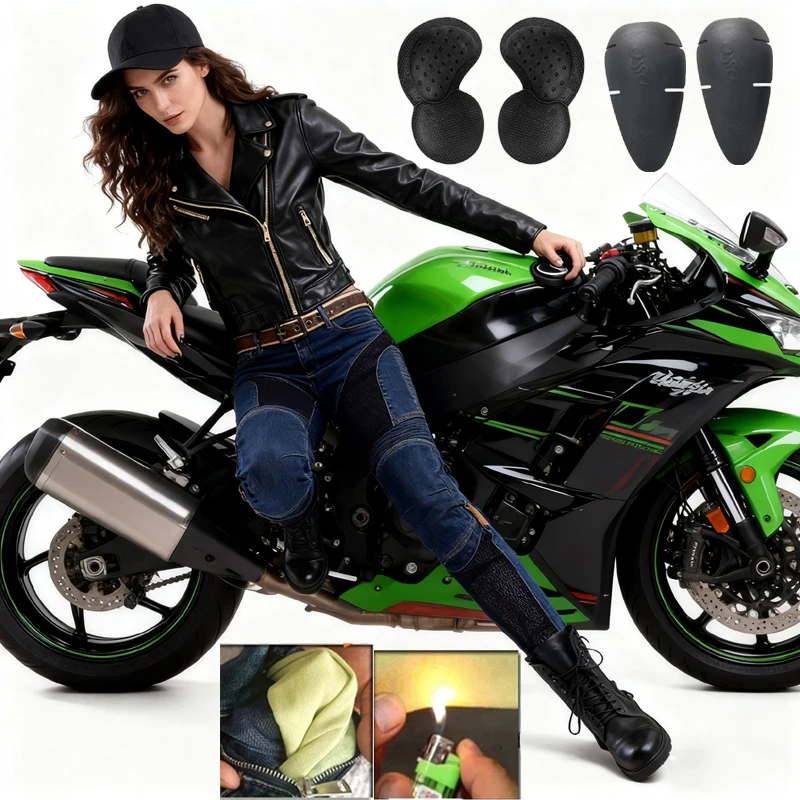 

Aramid Fiber Motorcycle Pants Women Summer Riding Jeans Protective Gear Motorbike Trousers