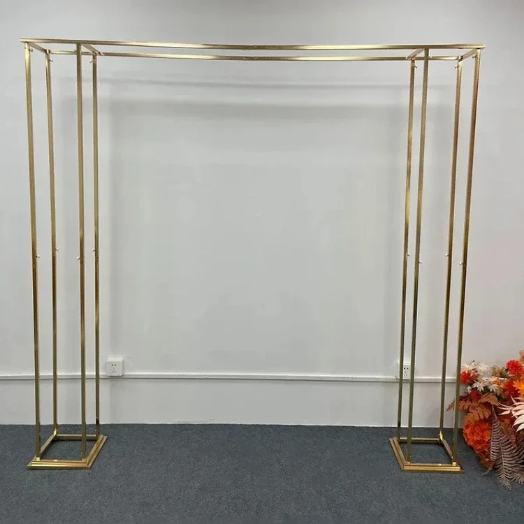 6.5ft Large Wedding Backdrop Arch Stand for Ceremony Background Flower Holder Shiny Gold-plated Metal Rectangle Square Frame