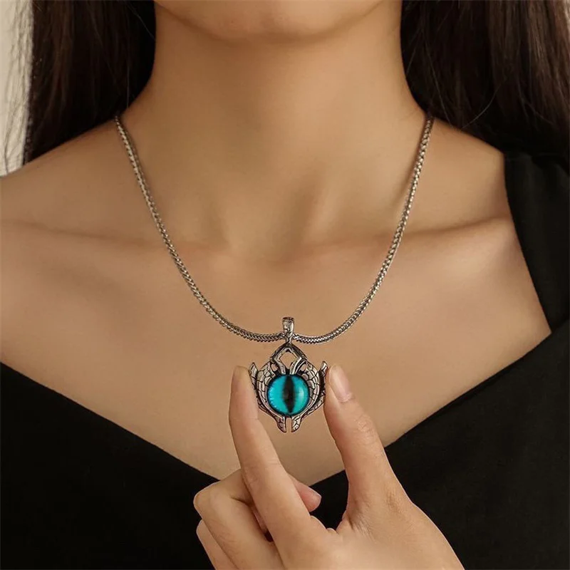 Vintage Gothic Demon Eye Pendant Necklace For Men Women Party Hip Hop Jewelry