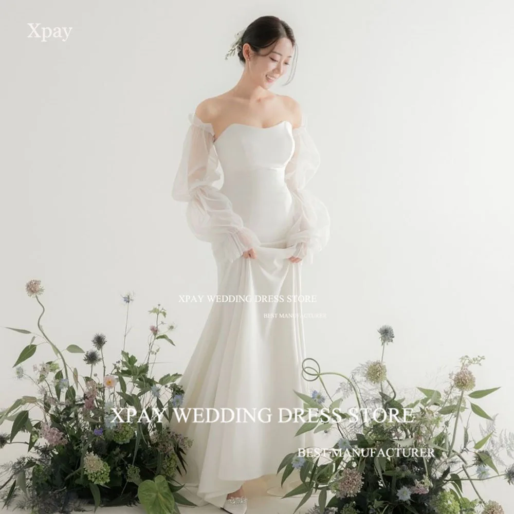 

XPAY Elegant Sweetheart Mermaid Wedding Dresses 2025 Long Puff Sleeve Photos Shoot Floor Length Custom Made Bridal Dress 웨딩드레스