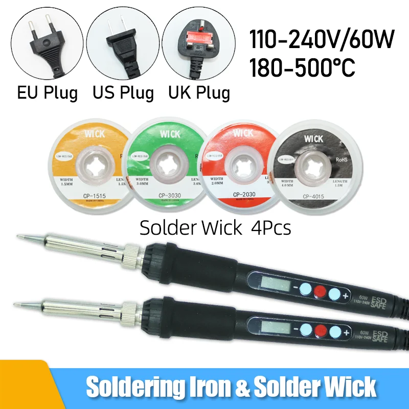 

Desoldering Braid Wire and Electric Soldering Iron Kit Copper Mesh Solder Wick Removal Tin Welding Cable Flux for PCB Soldering