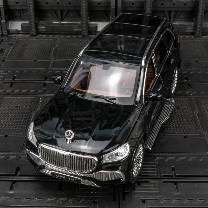 1:24 Mercedes Maybach GLS600 puertas de modelo de coche de aleación y capó de motor, el maletero se puede abrir tiene funciones de sonido y iluminación