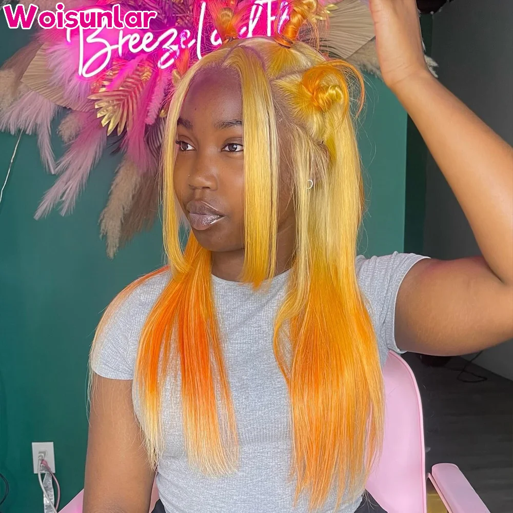 Ombre yellow Lace Front Wig human hair Pre Plcuked 13x4 Transparent Lace Front Human Hair Straight For Women Human Hair Wig 100%