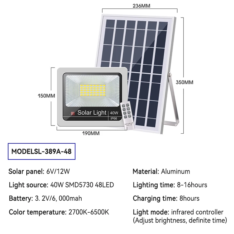 SAMAN Solar Flood Light Street Lamp With Remote Control Waterproof IP65 LED Outdoor Light Highlight For Garden Balcony