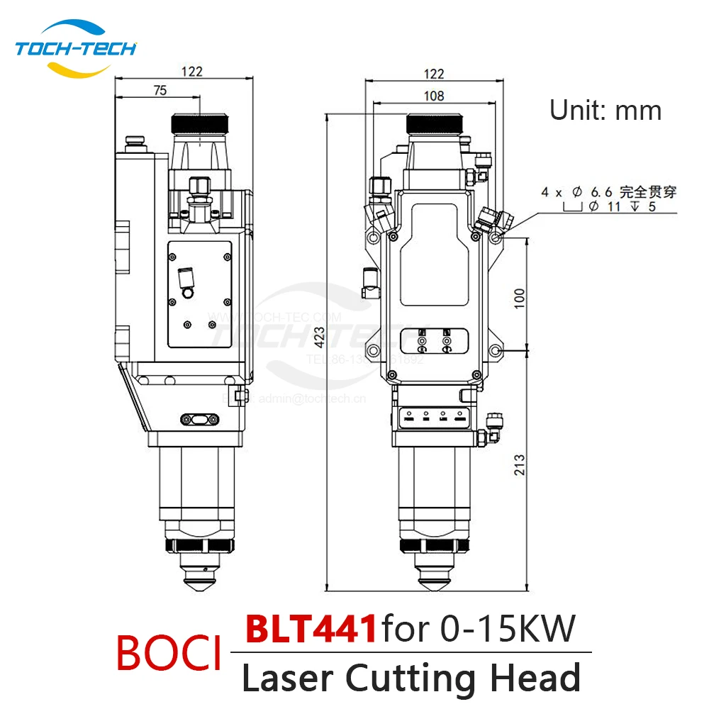 Testa di taglio con messa a fuoco automatica QBH BOCI BLT441 Testa di taglio laser a fibra 0-15kw per taglio laser
