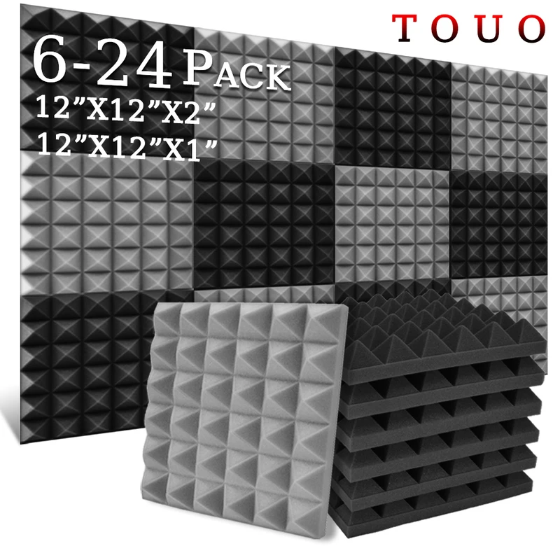 

TOUO Pyramid Acoustic Foam 6/12/24 Pcs Home Decoration High-Density Sound Absorbing Material Music Room Acoustic Treatment