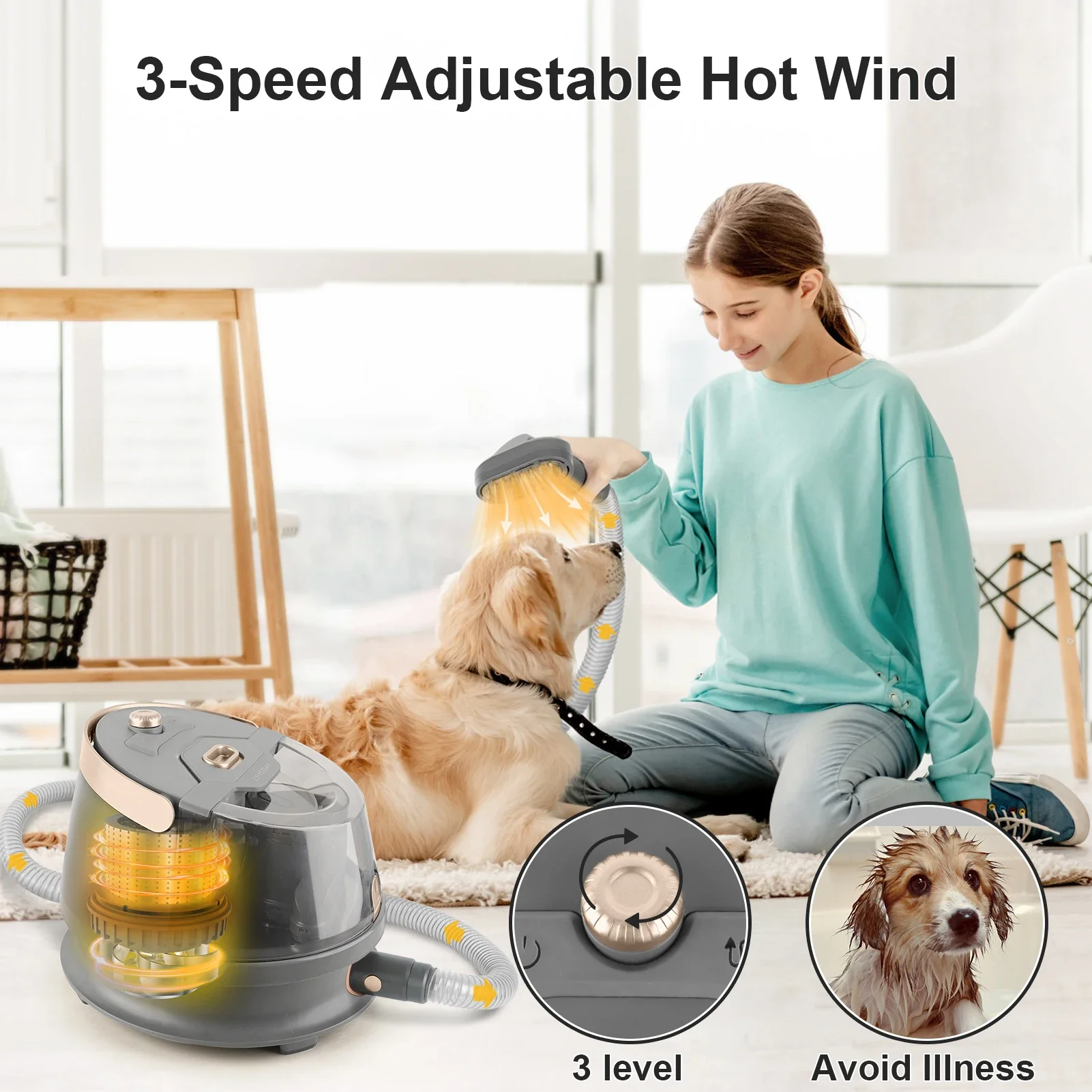 2024 New Hot Wind Blower Vacuum Cleaner Cat Shedding Clipper Dog Hair Vacuum Grooming Kit for Pet