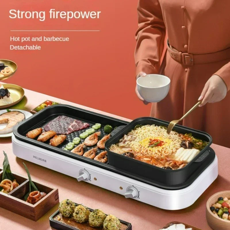 Electric Grill and Hot Pot Smokeless Electric Bbq Double Flavor Hot Pot Barbecue Griddle Indoor Parrilla Electrica Para Cocinar